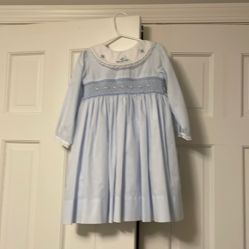 COPY - Sarah Louise 3T baby blue dress with hand smocking and details.